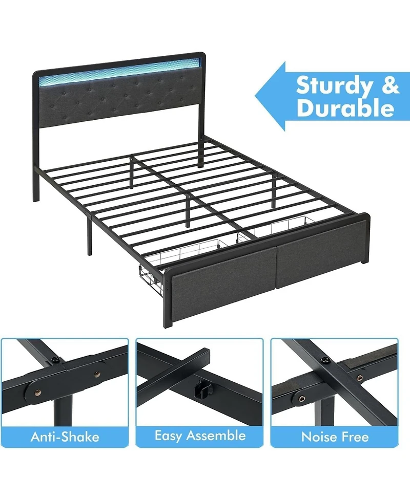 gaomon Queen Upholstered Bed with 2 Drawers And Led Headboard