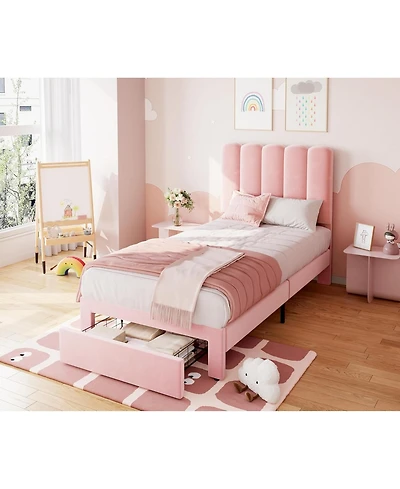 gaomon Twin Velvet Platform Bed with Drawer