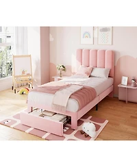 gaomon Twin Velvet Platform Bed with Drawer