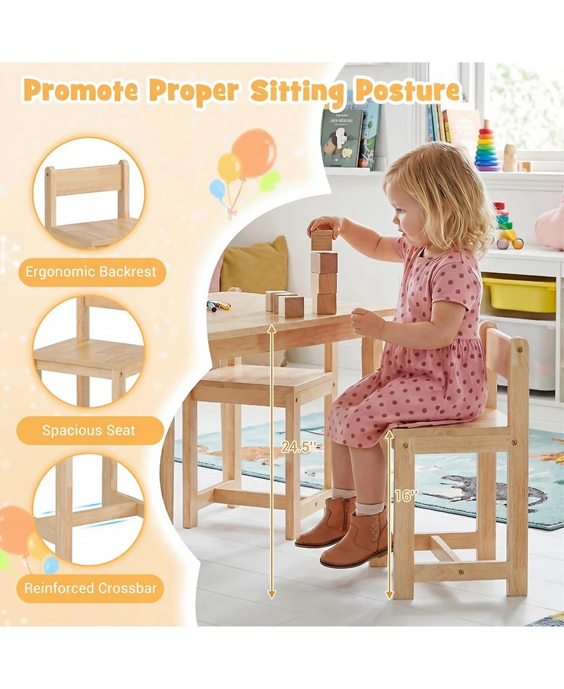 Slickblue 5 Piece Kids Furniture Set Table and Chairs Solid Wood Design