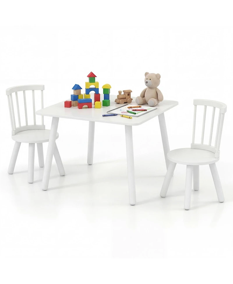 Slickblue 3 Piece Kids Table and Chair Set Solid Pine Wood Furniture