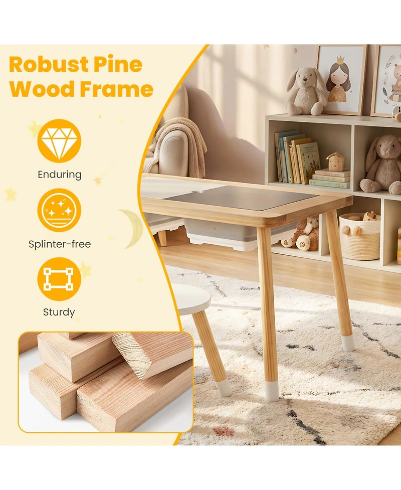Slickblue Kids Activity Table Set Wooden with Double Sided Surface