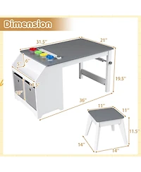 Slickblue Kids Drawing Table and Stool Set with Paper Roll and Painting Cups