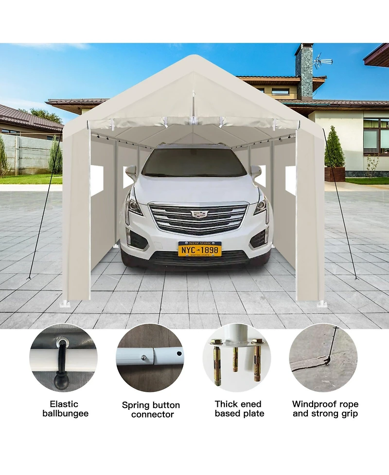 Mondawe 10 x 30 Ft Heavy Duty Portable Carport Garage Tent with Windows, Outdoor Storage Shelter