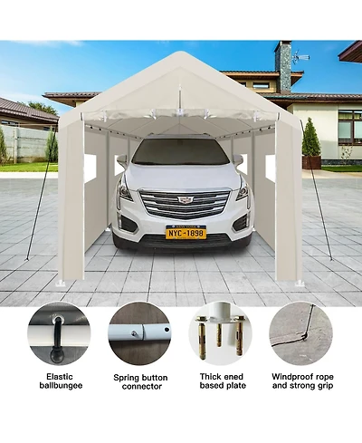 Mondawe 10 x 30 Ft Heavy Duty Portable Carport Garage Tent with Windows, Outdoor Storage Shelter