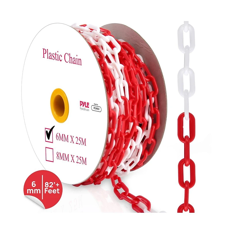 Pyle Safety Barrier Chain - 82-Foot Hazard Caution Plastic Chain