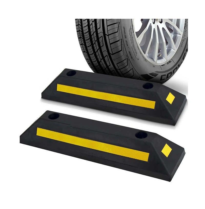 Pyle Set of 2 Heavy-Duty Parking Curb Tire Stops for Cars & Trucks