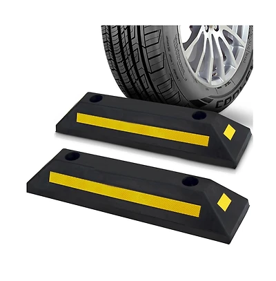 Pyle Set of 2 Heavy-Duty Parking Curb Tire Stops for Cars & Trucks