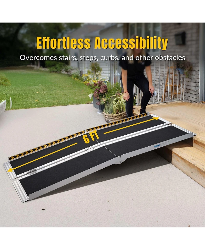 Yescom Portable Wheelchair Ramp Aluminum 6FT Folding Anti-slip 600LBS Limit for Threshold Doorways