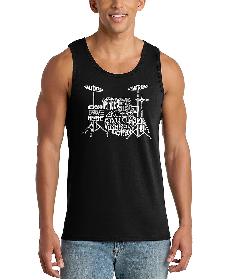 La Pop Art Men's Drum Set Word Graphic Tank Top