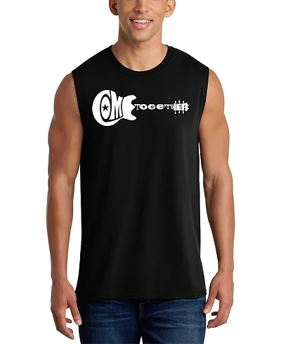 La Pop Art Men's Come Together Guitar Word Tank Top