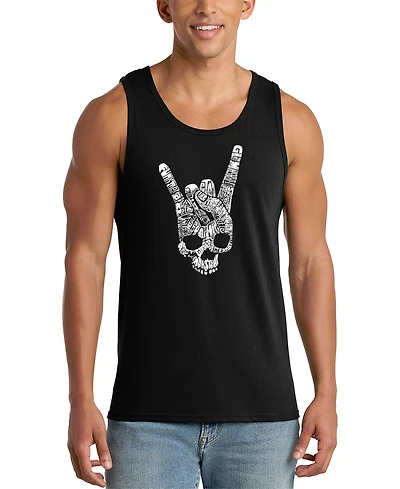 La Pop Art Men's Rock Skull Hand Gesture Word Graphic Tank Top