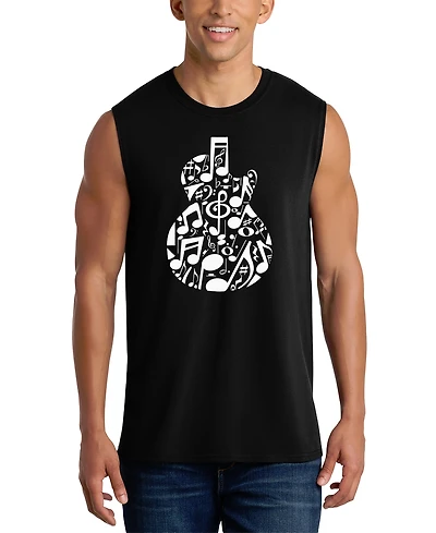 La Pop Art Men's Music Notes Circular Pattern Word Graphic Tank Top