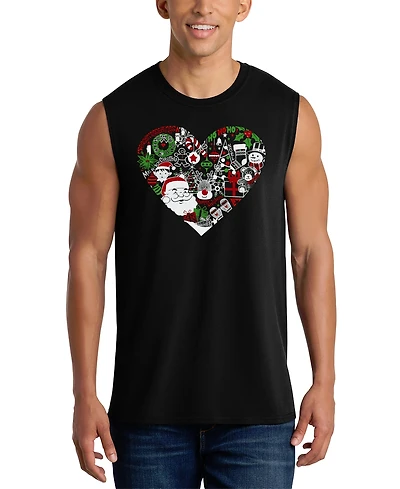 La Pop Art Men's Christmas Heart Santa Word Tank Top