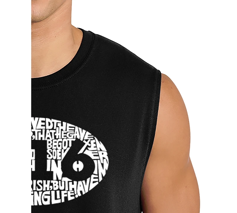 La Pop Art Men's 3:16 Oval Typography Word Graphic Tank Top