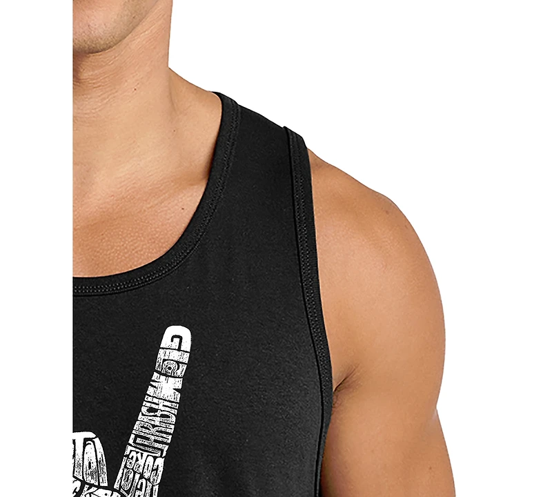 La Pop Art Men's Rock Skull Hand Gesture Word Graphic Tank Top