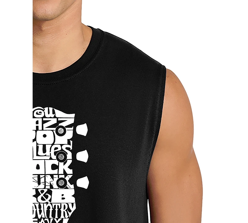 La Pop Art Men's New Orleans Guitar Word Graphic Tank Top