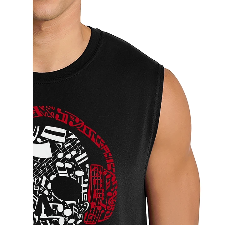 La Pop Art Men's Skull with Headphones Music Word Graphic Tank Top