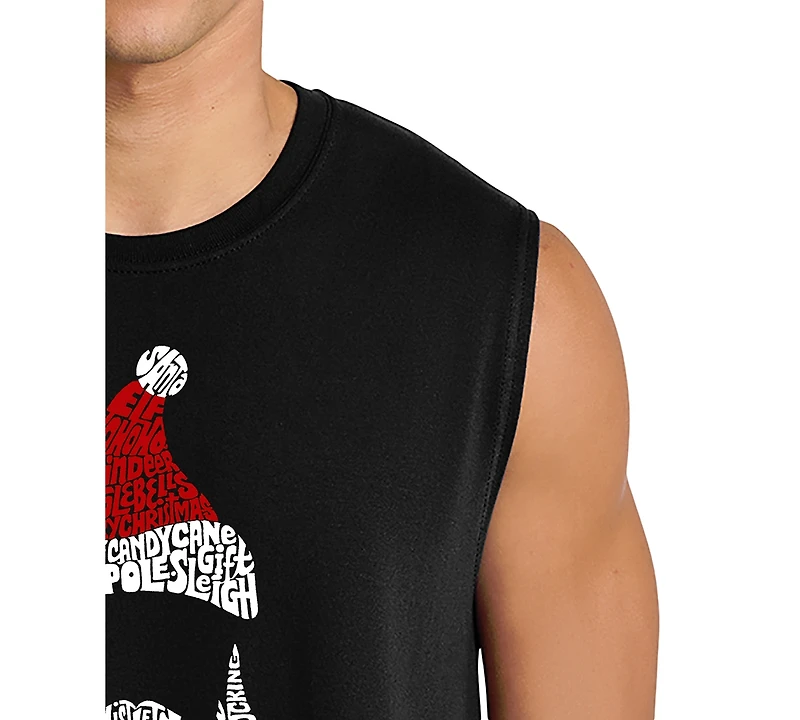 La Pop Art Men's Santa Beard Hat Christmas Word Graphic Tank Top