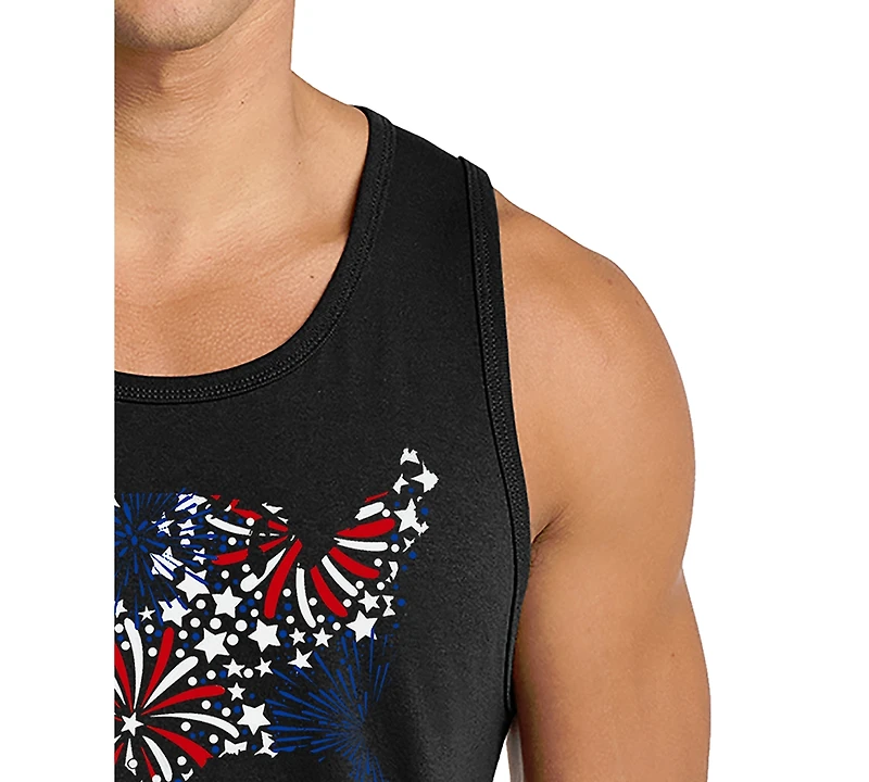 La Pop Art Men's Usa Fireworks Map Graphic Tank Top