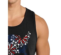 La Pop Art Men's Usa Fireworks Map Graphic Tank Top