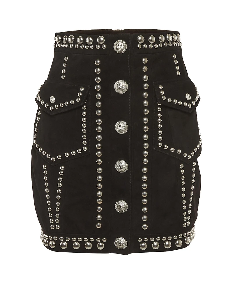 Pre-Owned Balmain Women's Studded Suede Mini Skirt