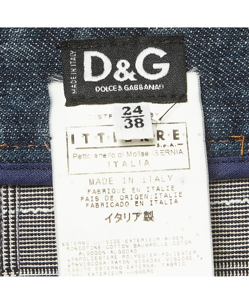 Pre-Owned Dolce and Gabbana Women's Plaid Denim Lace Detail Wrap Skirt