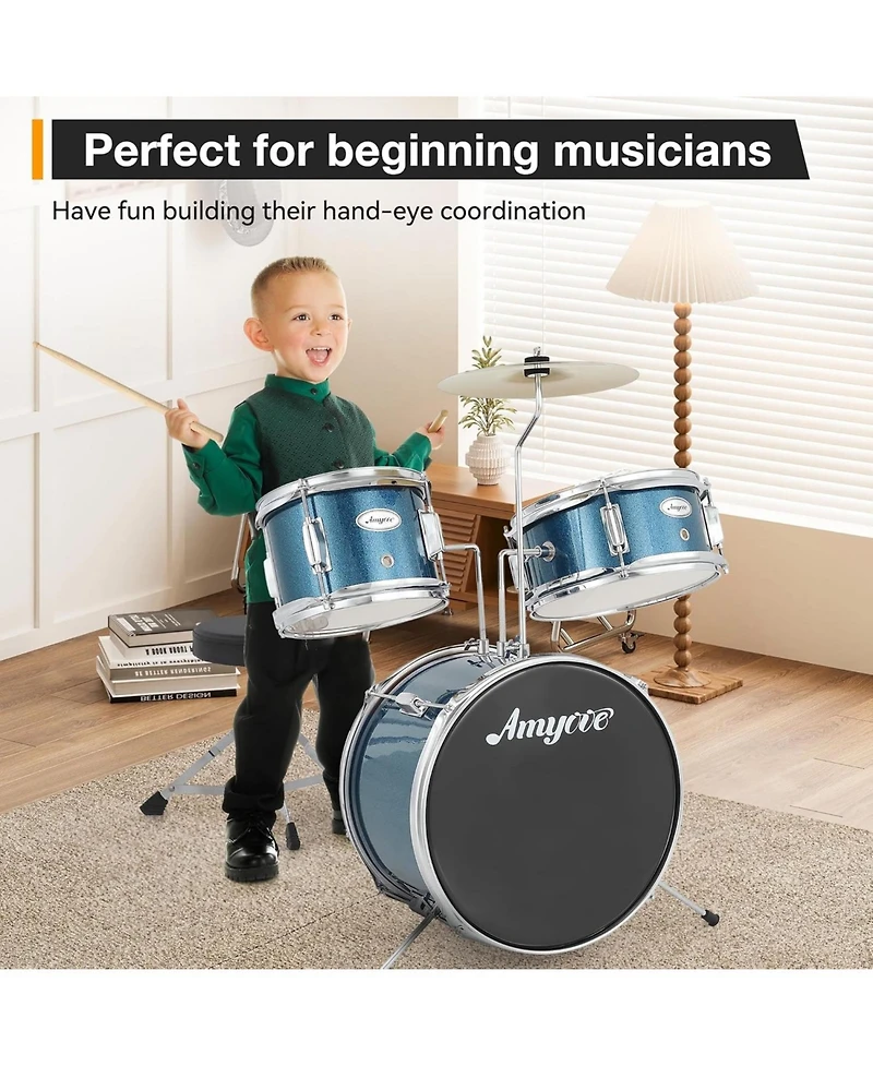 gaomon 3-Piece Kids Acoustic Drum Set - Wood Metal for Starter Drummers Music Learning