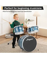 gaomon 3-Piece Kids Acoustic Drum Set - Wood Metal for Starter Drummers Music Learning