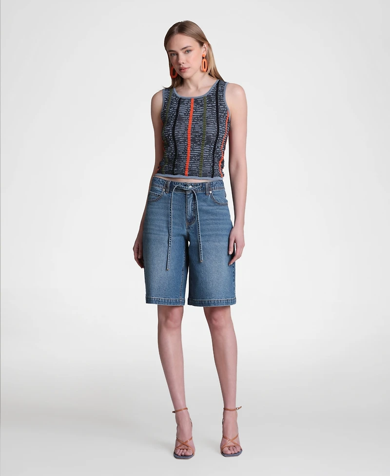 Avec Les Filles Women's Novel Stitch Stripe Tank Top