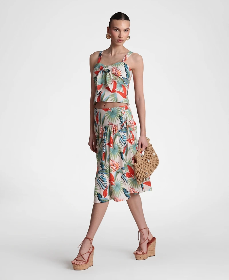Avec Les Filles Women's Linen-Blend Side Tie Midi Skirt