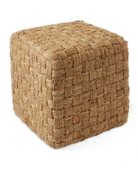 Casafield Seagrass Cube Ottoman, Square Handwoven Pouf, Indoor Boho Home Decor for Living Room, Apartment