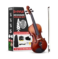 Pyle Premium Solid Wood Full Size Violin Kit, 4/4 Violin Starter Package with Travel Case & Bow, Extra Strings, Digital Tuner
