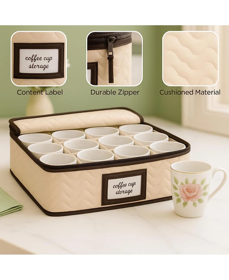 Florida Brands Quilted Microfiber China Organizer Box with Dividers - Protects & Organizes Up to 12 Pieces