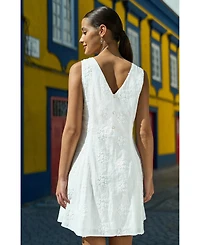 Yumi Women's Cotton Applique Flower Swing Shift Dress