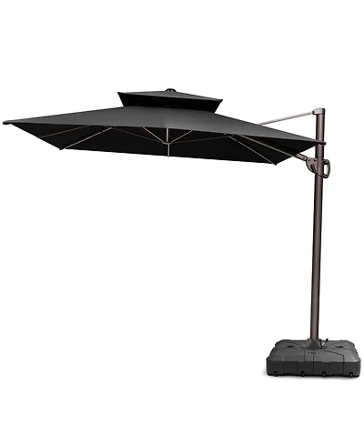 Pellebant Outdoor Patio Double Top 9x11FT Square Aluminum Cantilever Umbrella with Wheel Base