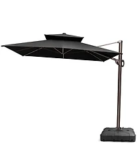 Pellebant Outdoor Patio Double Top 9x11FT Square Aluminum Cantilever Umbrella with Wheel Base