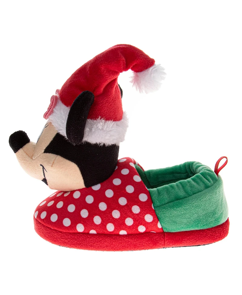 Disney Minnie Mouse Girls' Christmas Slippers Cozy, Plush, and Festive Santa House Shoes (Toddler Sizes 5-10 / Little Kid 11-12)