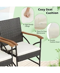 Gymax Set of 9 Outdoor Dining Table with Acacia Wood Table and Cushions 1.9'' Umbrella Hole