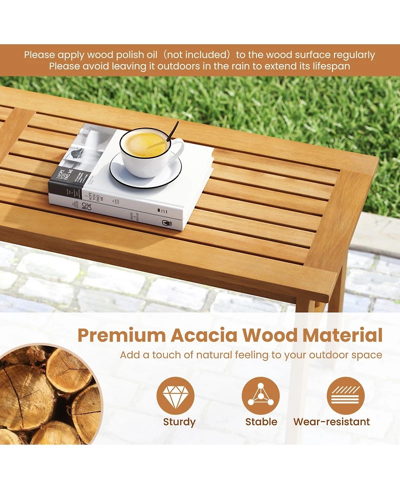 Gymax Acacia Wood Outdoor Bench 48'' Long Backless Wooden Picnic Bench w/ Slatted Seat