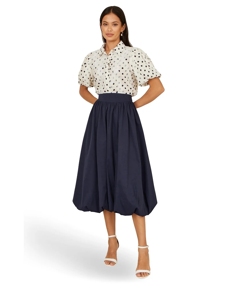 Yumi Women's Satin Bubble Hem Midi Skirt