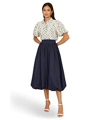 Yumi Women's Satin Bubble Hem Midi Skirt