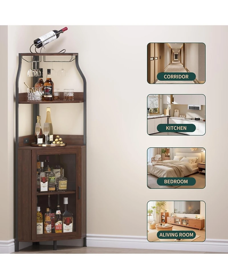 gaomon 4 Tier Corner Wine Rack with Glass Holder and Storage Shelves for Living Room