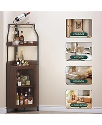 gaomon 4 Tier Corner Wine Rack with Glass Holder and Storage Shelves for Living Room