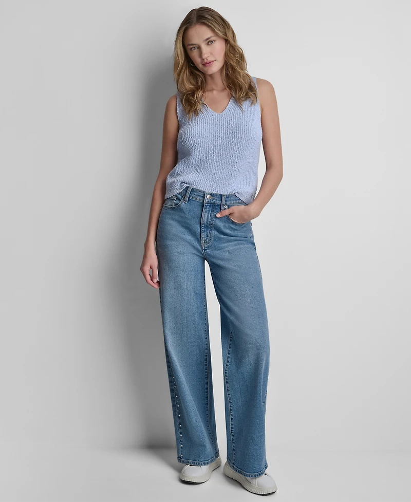 Dkny Jeans Women's High-Rise Wide-Leg Outseam Studs