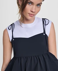 Dkny Jeans Women's Nylon-Blend Tied Strap Peplum Tank Top