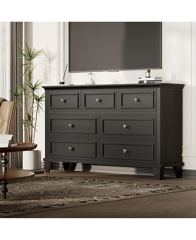 homfan Modern 7 Drawer Dresser for Bedroom – Wide Chest of Drawers Deep Storage Water-Resistant Wood Top Cabinet
