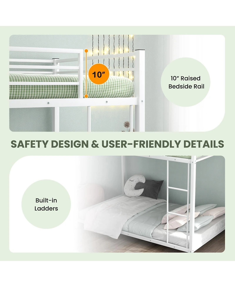 Gymax Twin Over Twin Bunk Bed Frame Platform W/Guard Rails and Side Ladder