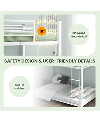 Gymax Twin Over Twin Bunk Bed Frame Platform W/Guard Rails and Side Ladder