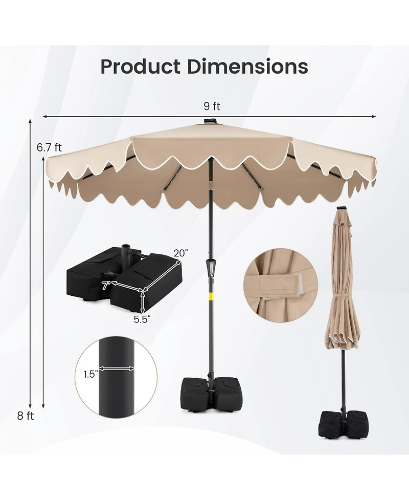 Gymax 9 Feet Outdoor Patio Umbrella With 32 Solar Led Lights And Weighted Base Sandbags